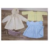 Vintage Toddler Clothes; Bonnet, Blue Dress, Yello