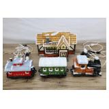 1980s Snow Village Dept 56 Train Station & 3 Cars