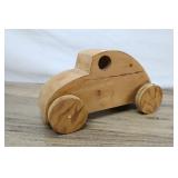 Carved Wooden Toy Car, Volkswagen Maybe.