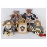 5 Red, White And Blue Dolls And Bears.