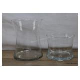 Pair Of Clear Glass Cylinder Vases With Flared Rim