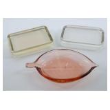 Pair Of Vintage Clear Glass Soap Dishes And Pink D