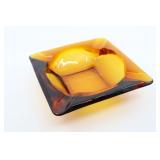 Mcm Square Amber Glass Ash Tray, Small Chip Under