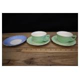 Vintage Green And Blue Opaline Tea Cups And Saucer