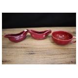 3 Miniature Red Gravy Boats And Cup, Chefware 144