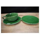 Green Cup And Opaline Saucers
