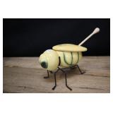 Ceramic Bee Honey Pot With Wire Legs, Lid & Honey