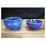 Two Blue Planters, Bowls,