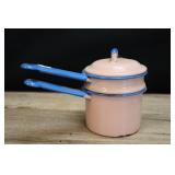 Small Enamelware Double Boiler Saucepan With Lid,