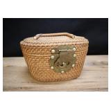 Lidded Basket With Handle And Brass Locking Plate