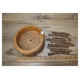 Carved Wooden Bowl And Colored Pencils