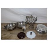 Assorted Kitchen- Stainless Steel Bowls, Teapot Tr
