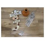 Assorted Garden Decor- Windchimes, Dog Sign, Fish,