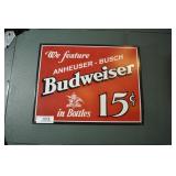 budweiser tin sign, $.15