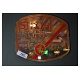 stroh light beer mirror, gold, red stripe.