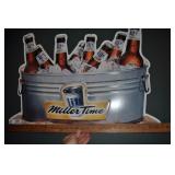 miller time, beer bottles on ice sign.