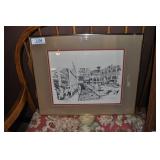 seattle public market center framed print.