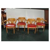 4 - Wood Pub Captains Chairs With Padded Seats