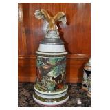 German Beer Stein, 15" Wildlife, Eagle, Hare, Buck