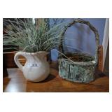 2 decoratives, pitcher and basket