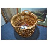 large wicker basket, wood handles.