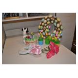 Easter decorations, egg wreath, planter, ears,