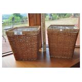 Pair Wicker Waste Baskets