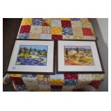 2 framed prints, red and blue matts.