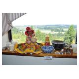 Decor collection, nesting doll, plates, votives,