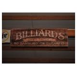 Billiards Wooden Sign, Open Daily, No Gambling