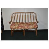 Oak Wood Settee With Padded Seat.
