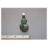 Carved Green Stone Mini Snuff Bottle W/ Lid,