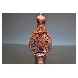 Carved Red Lacquer Chinese Mini Snuff Bottle W/ Li