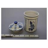 Lidded Ceramic Pot, Blue And White, Italian