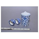 Blue And White Napkin Rings, Mexico And B/w Cup