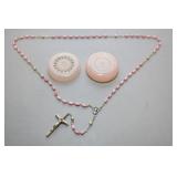 Vtg Plastic Case With Pink Rosarie Beads, Marked