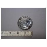 New York City Transit System Badge, Vintage Metal