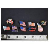 9 Assorted Vtg American Flag Pins-