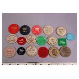 18 Vintage Wooden Nickels And Beer Chips