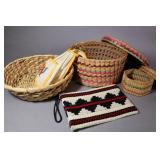 Assorted Woven Baskets, Zipper Purse, And