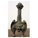 Antique Cast Iron Gargoyle Fireplace Andiron, 20"t