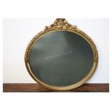 Vintage Oval Mirror, 29"t, Gold Frame, Bow And Tas