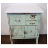 Vintage Enamel Top Bakers Cart, Green Paint,
