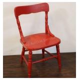 Red Childs Chair, 22" Tall, Turned Wood Back