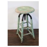 Vintage Industrial Wood And Cast Iron Stool, 30"