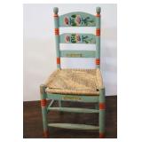 Vintage Folk Art Tole Hand Painted Green Chair,34"