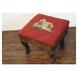 Small Foot Stool With Needlepoint Cottage, 10"x9"t