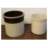 2 Small Stoneware Glazed Crocks, 8"x9" & 6"x7",