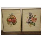 2 French Watercolor Prints, Frames 34"x21"t
