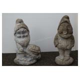2 Cement Gnomes, One Is Working While The Other